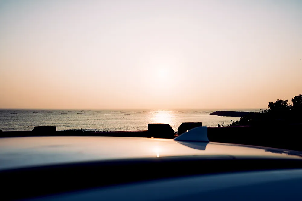 Lexus NX 450h+ 照映著夕陽
